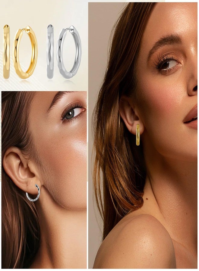 Sanglarst 14K Gold Plated Chunky Hoop Earrings for Women, Hypoallergenic 925 Sterling Silver Posts, Lightweight Stylish Jewelry (GOLD) - Image 3